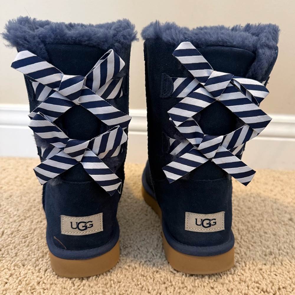 UGG Navy Blue Boots with Striped Bows